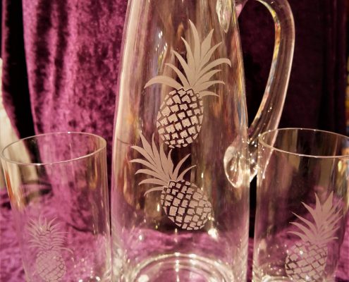 Wasser/Saft-Krug und Gläser Motiv Ananas